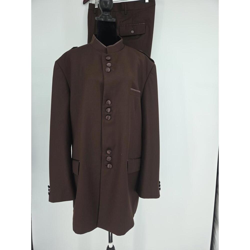 Apollo King Mens Band Collarless Suit 48R Brown‎ Nehru Style 42x28.75